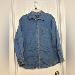 Vintage 90s Eddie Bauer Women’s Large Blue Denim Long Sleeve Button Down Shirt